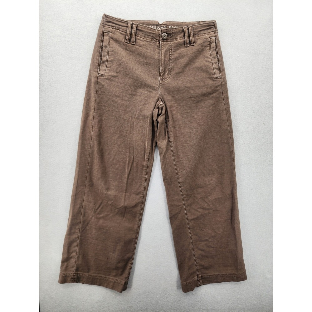 American Eagle Brown Wide Leg Trouser Pants Size 4 Stretch Cotton High Rise Boho
